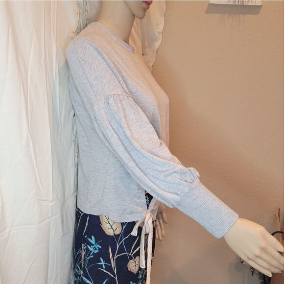 Zara basic Gray Knotted Front Lantern Sleeve Plain  light weight Sweatsh… - Picture 4 of 15